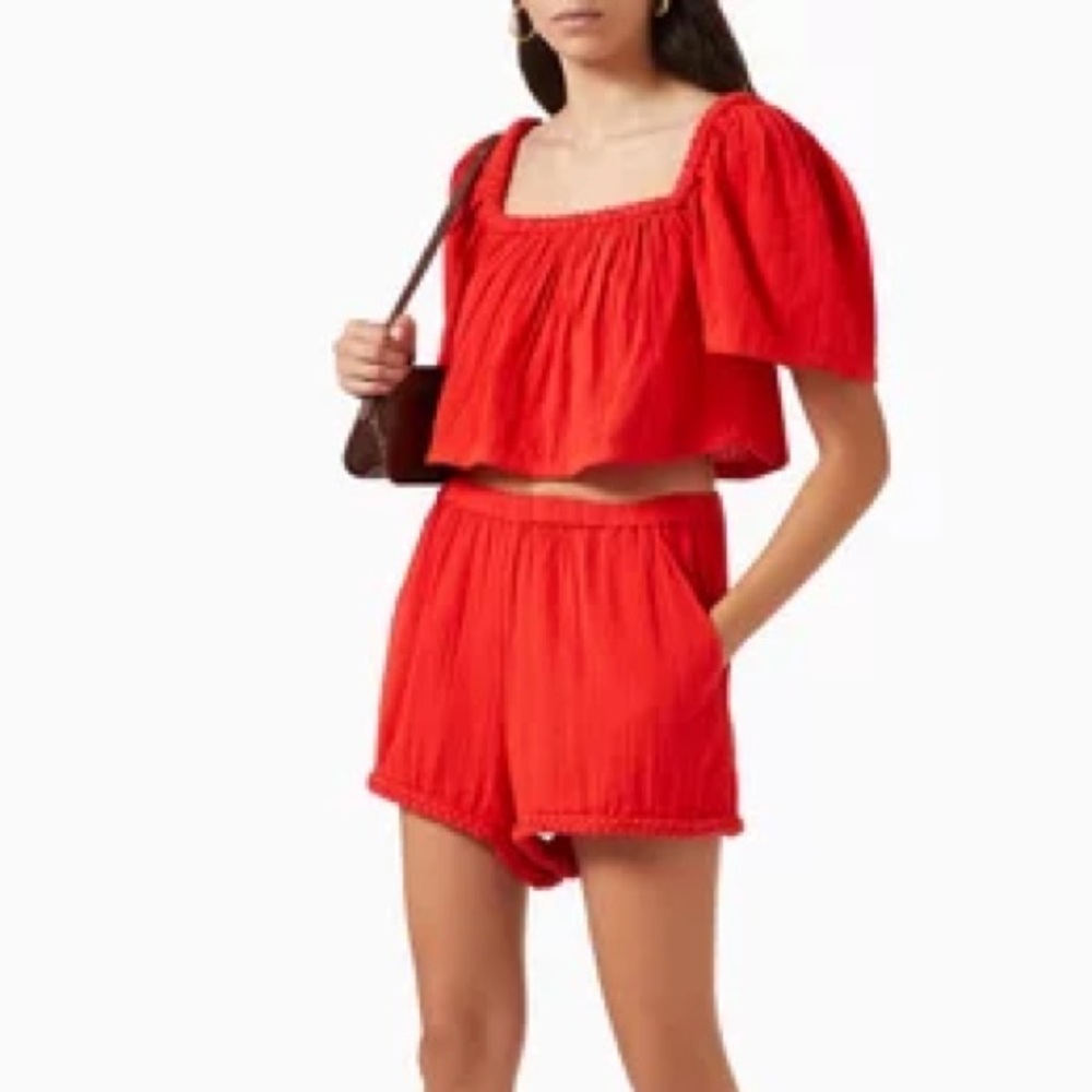 Rhode Resort collection 100% cotton gauze braided shorts and crop top set